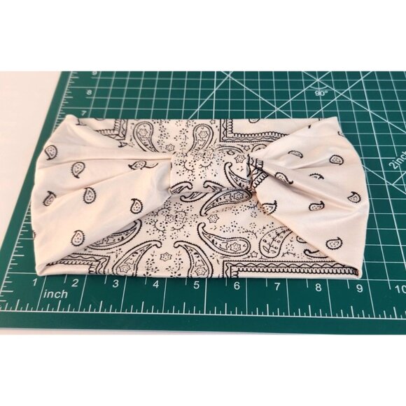White Paisley Knit Headwrap Hairband Soft Stretchy Headband Unisex Sweatband - Picture 5 of 5